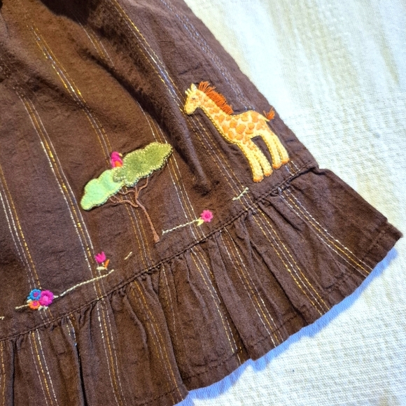 Gymboree girls size 2T Savannah Sunset line brown embroidered zoo animals dress - Picture 4 of 6